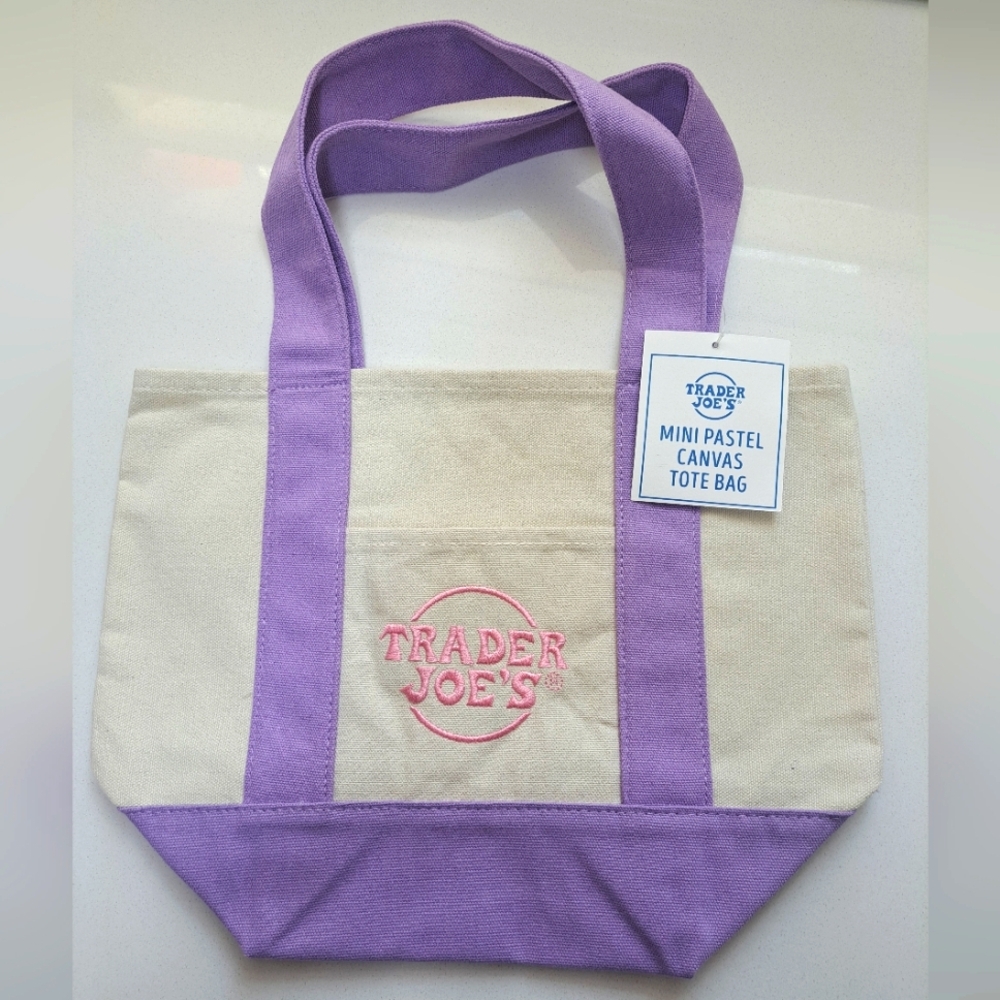 TRADER JOE's Mini PASTEL Canvas Tote Bag, Brand New With Tag, PURPLE